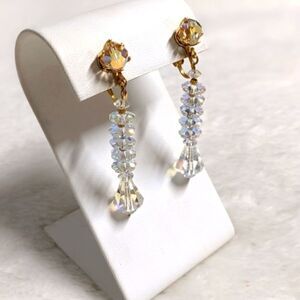 Vintage 60's Aurora Borealis Crystal Dangle Earrings